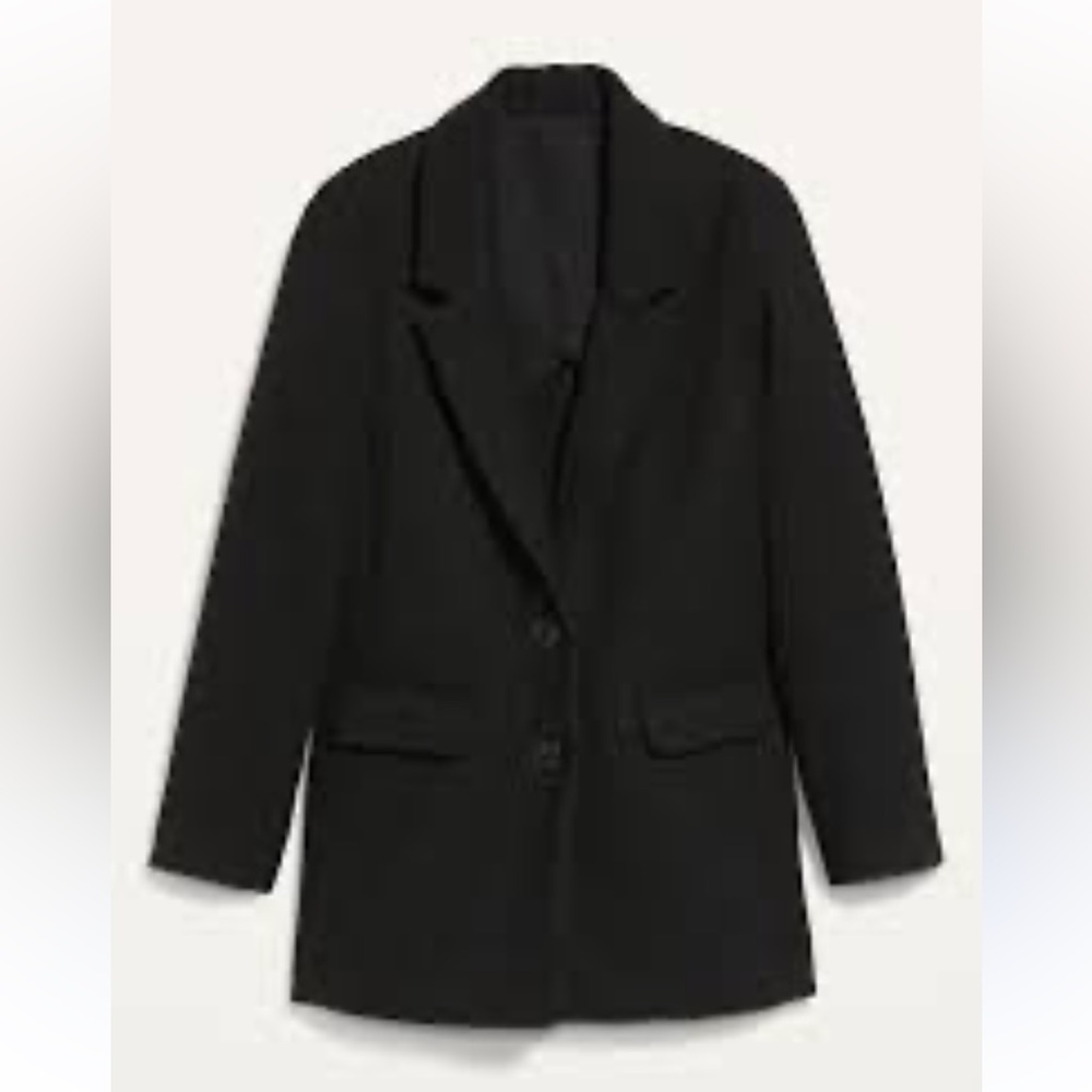 Stylish Women's Black Oversized Wool-blend Blazer Jacket Car Coat - XS